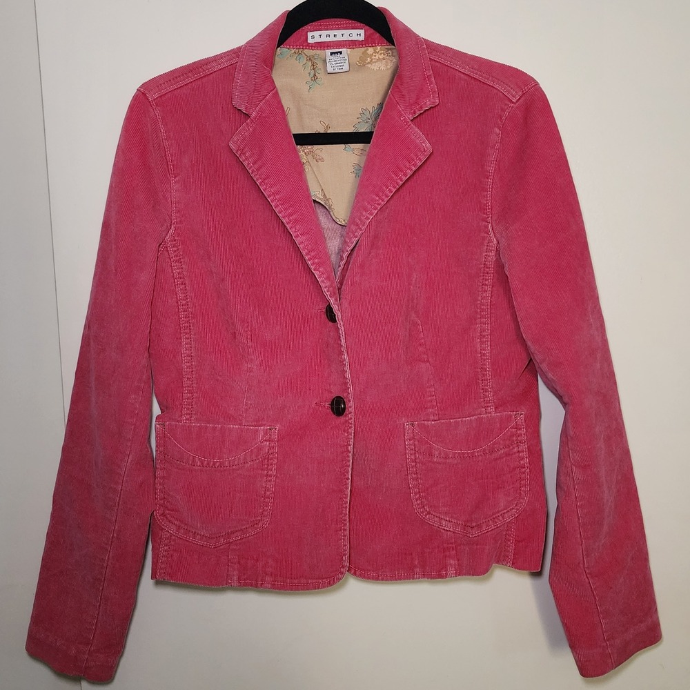 GAP Corduroy Blazer Women 8 Pink Excellent Vintage 2005 Floral Lining Stretch